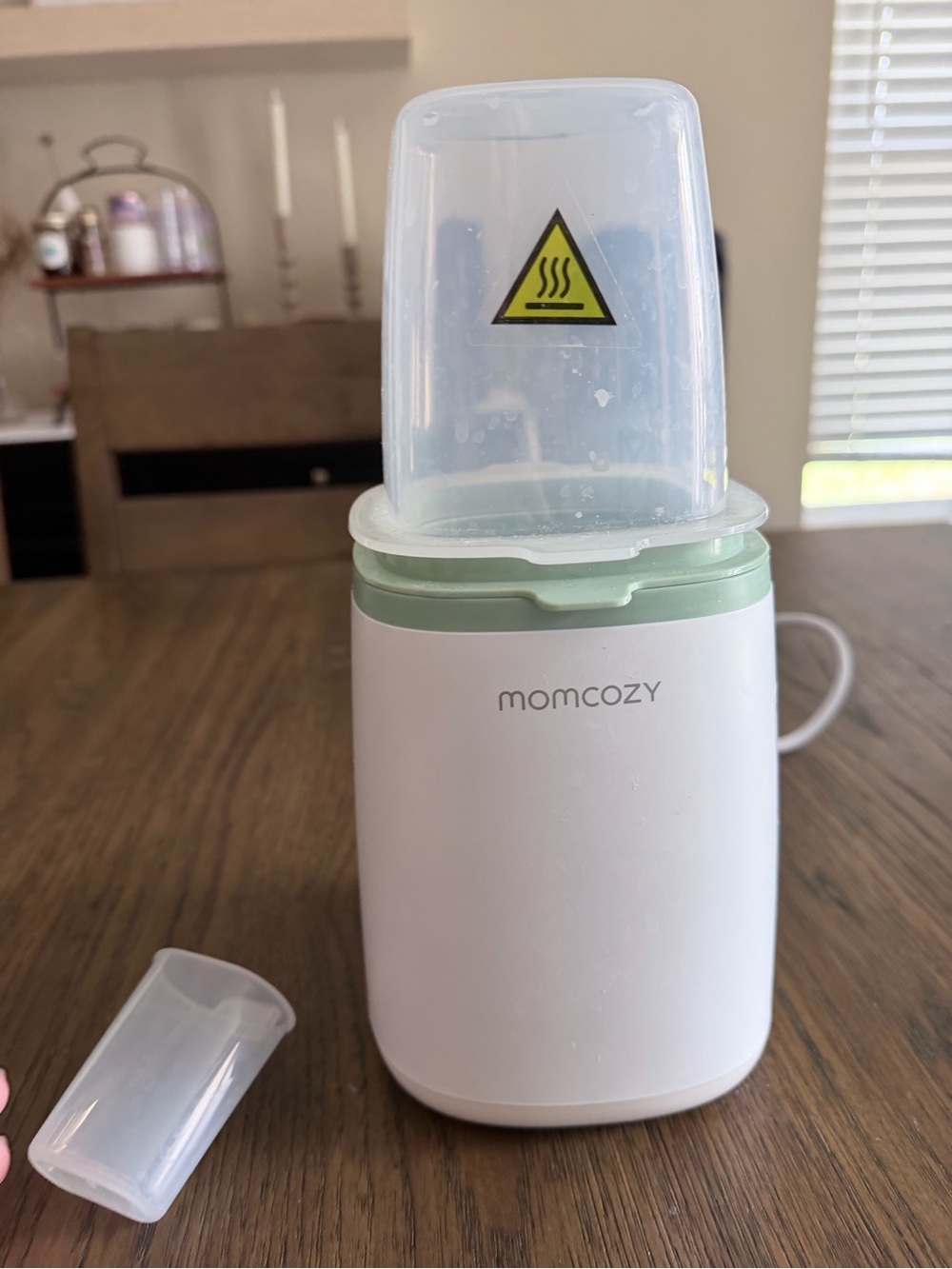 momcozy Baby Bottle Warmer - White with Mint Green